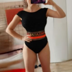 Zenaya Black Leopard Capped Sleeves One Piece Monokini